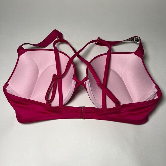 Victoria Secret 34D Bombshell Push Up Bikini Top LOGO Shine Strap Rose Pink - Picture 2 of 7